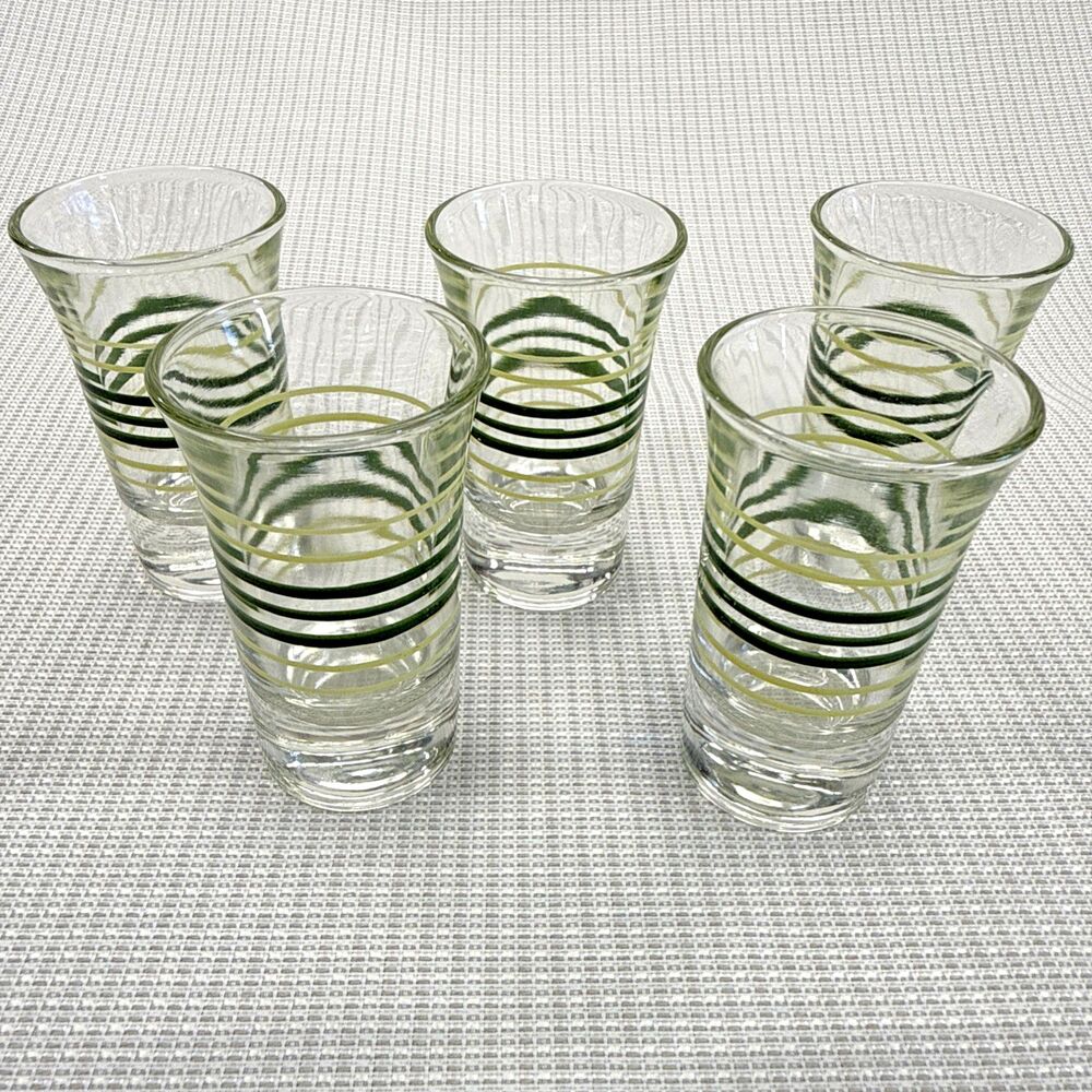 Vintage Hazel Atlas Candy Stripe Shot Glasses MCM Art Deco - Set of 5